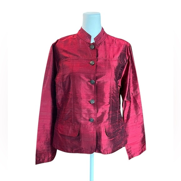 Chico's Red Blazer with Mandarin Collar and Fitted Silhouette - Picture 1 of 6